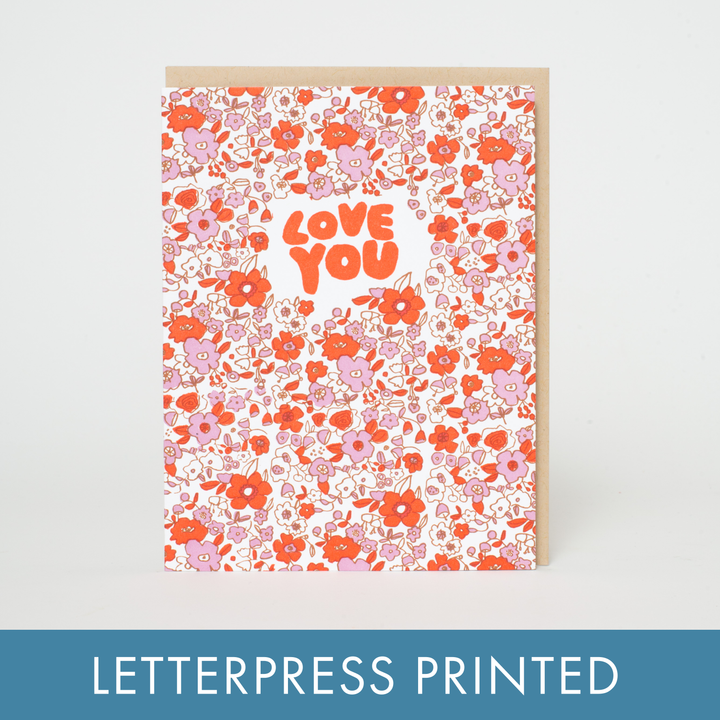 Love You Calico Flowers Card