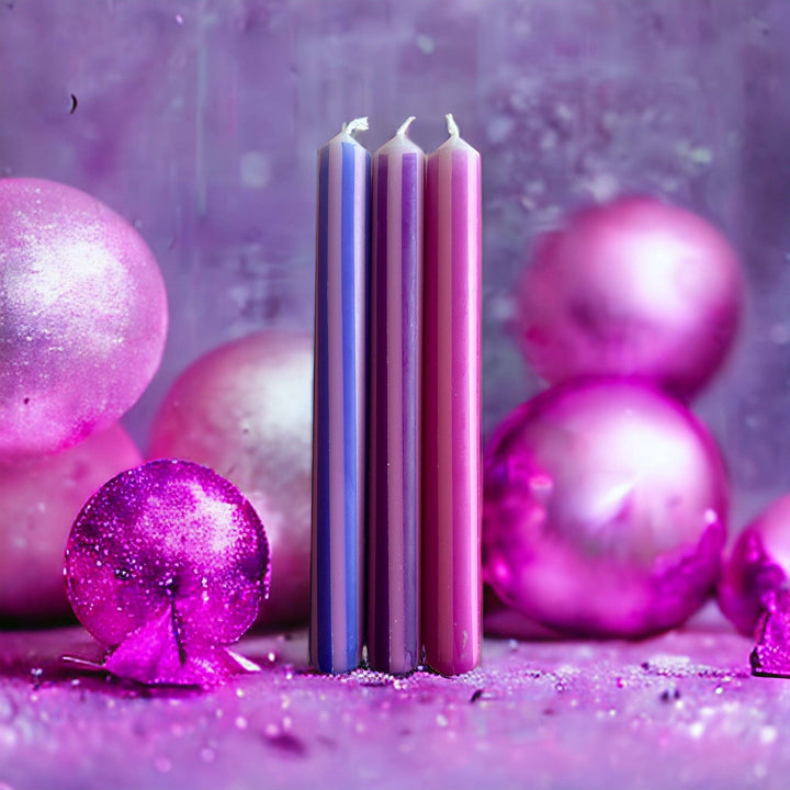 Purple Pinstripes Dip Dye Dinner Candles