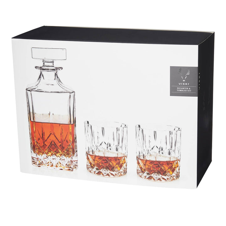 Crystal Whiskey Decanter & Tumblers Set - Set of 3