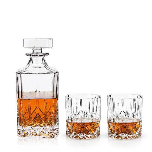 Crystal Whiskey Decanter & Tumblers Set - Set of 3