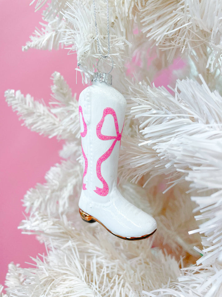 Pink Bow Cowboy Boot Christmas Ornament