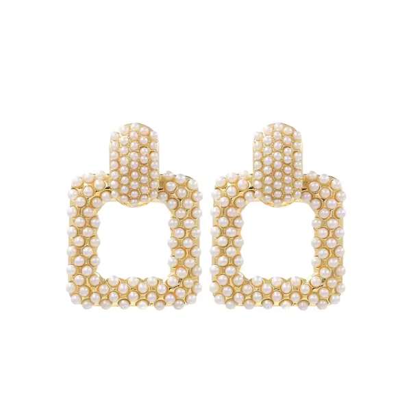 Pearl Pave Square Earrings