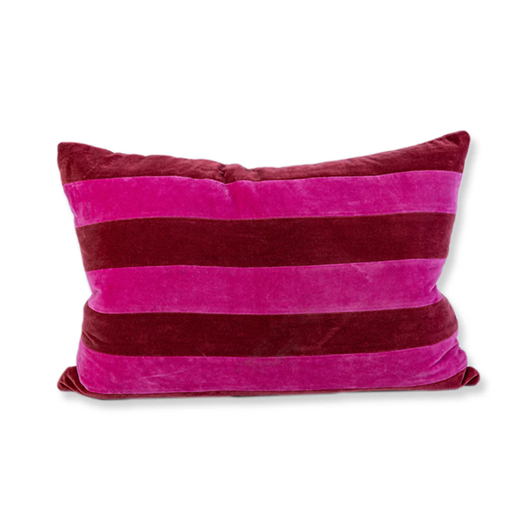 Wine + Hot Pink Striped Velvet Lumbar Pillow