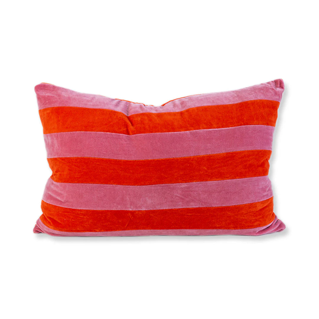 Pink + Orange Striped Velvet Lumbar Pillow