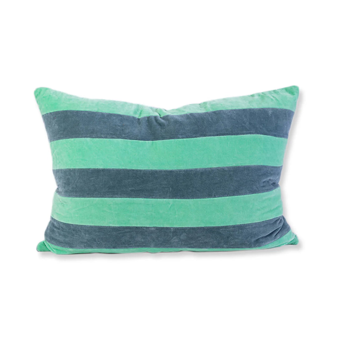 Mint + Aqua Striped Velvet Lumbar Pillow