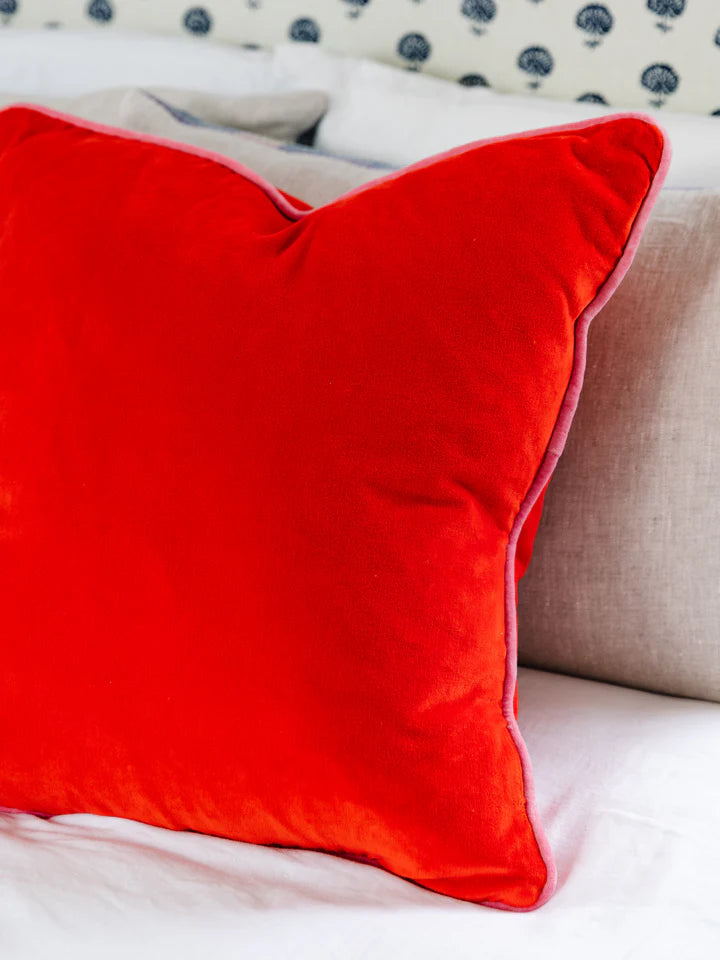 Cherry + Light Pink Velvet Pillow