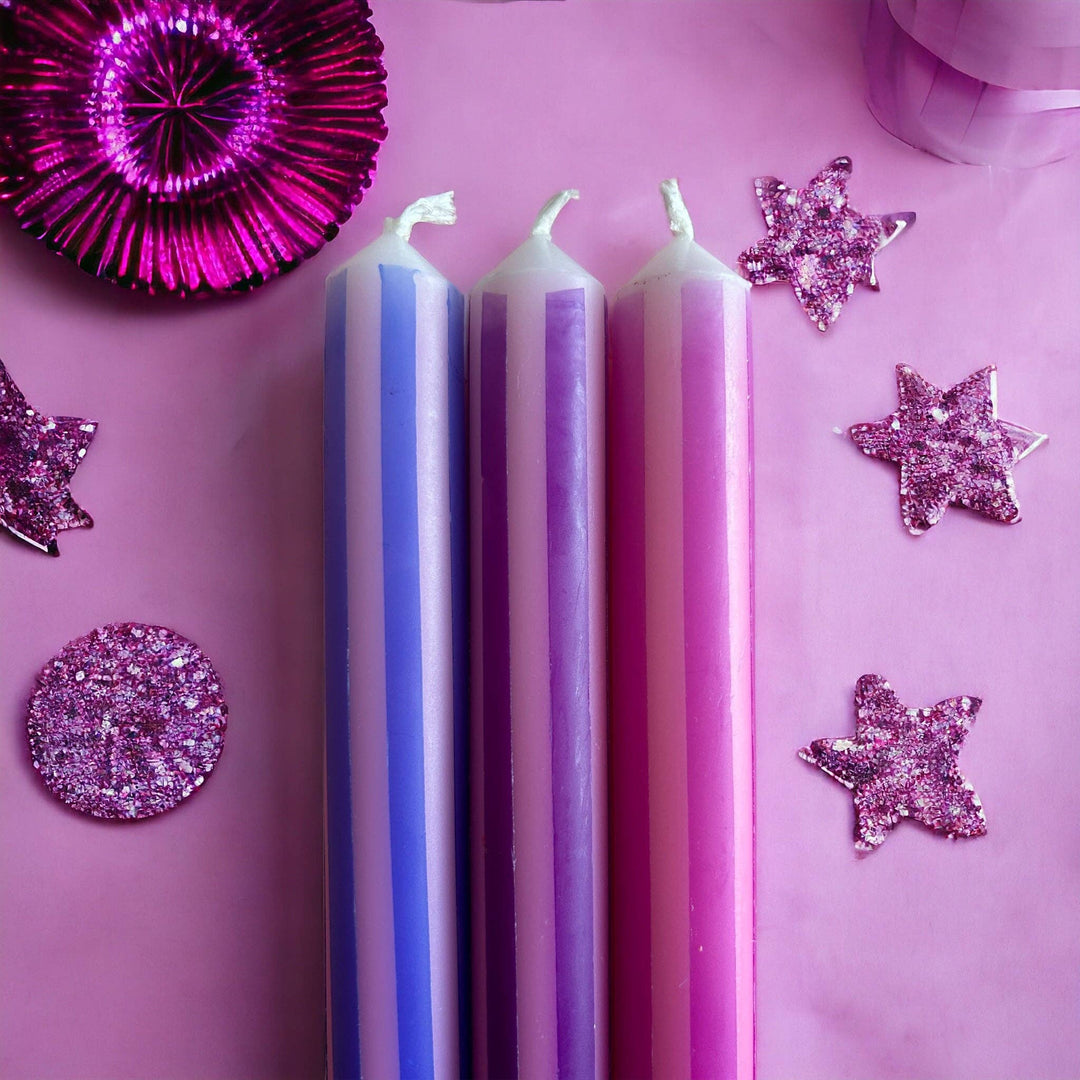 Purple Pinstripes Dip Dye Dinner Candles