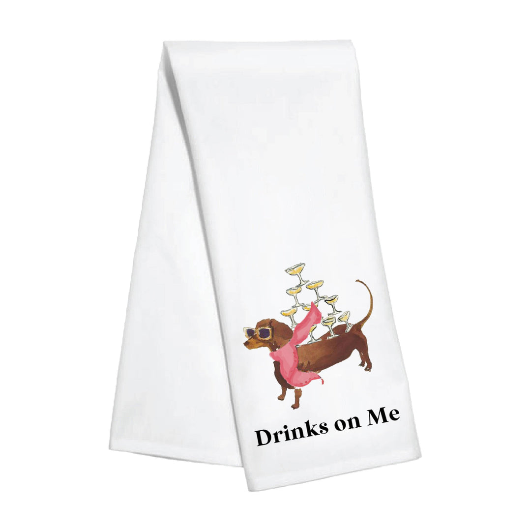 Drinks on Me Holiday Dog Christmas Kitchen Towel