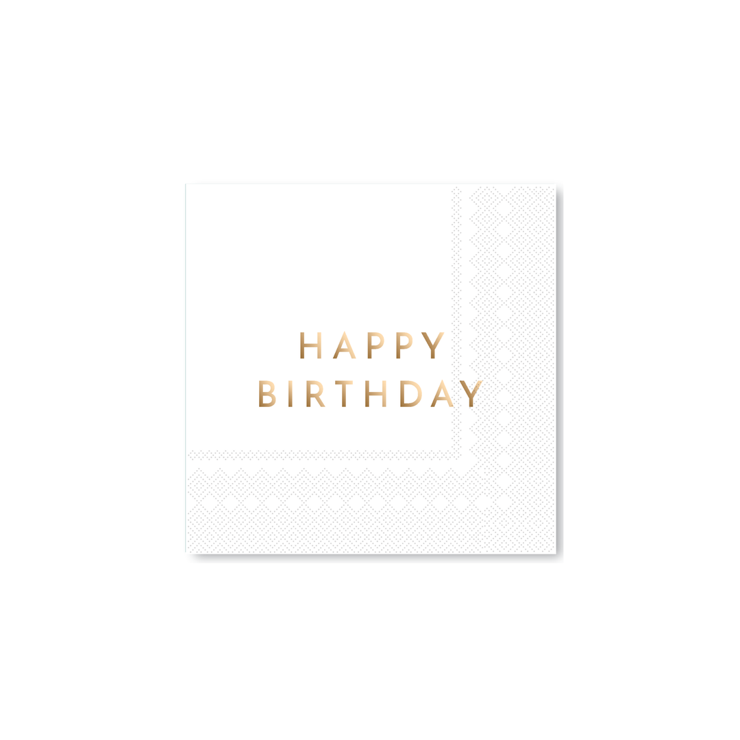 White & Gold Signature Happy Birthday Cocktail Napkins