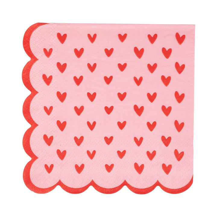 Red Metallic Scalloped Hearts Cocktail Napkin