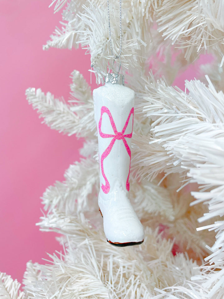 Pink Bow Cowboy Boot Christmas Ornament