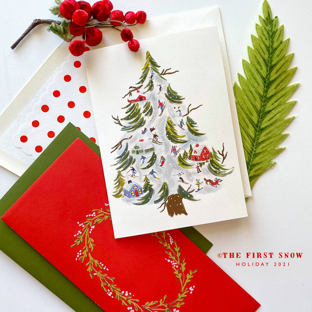 Christmas Tree Ski Holiday Greeting Card