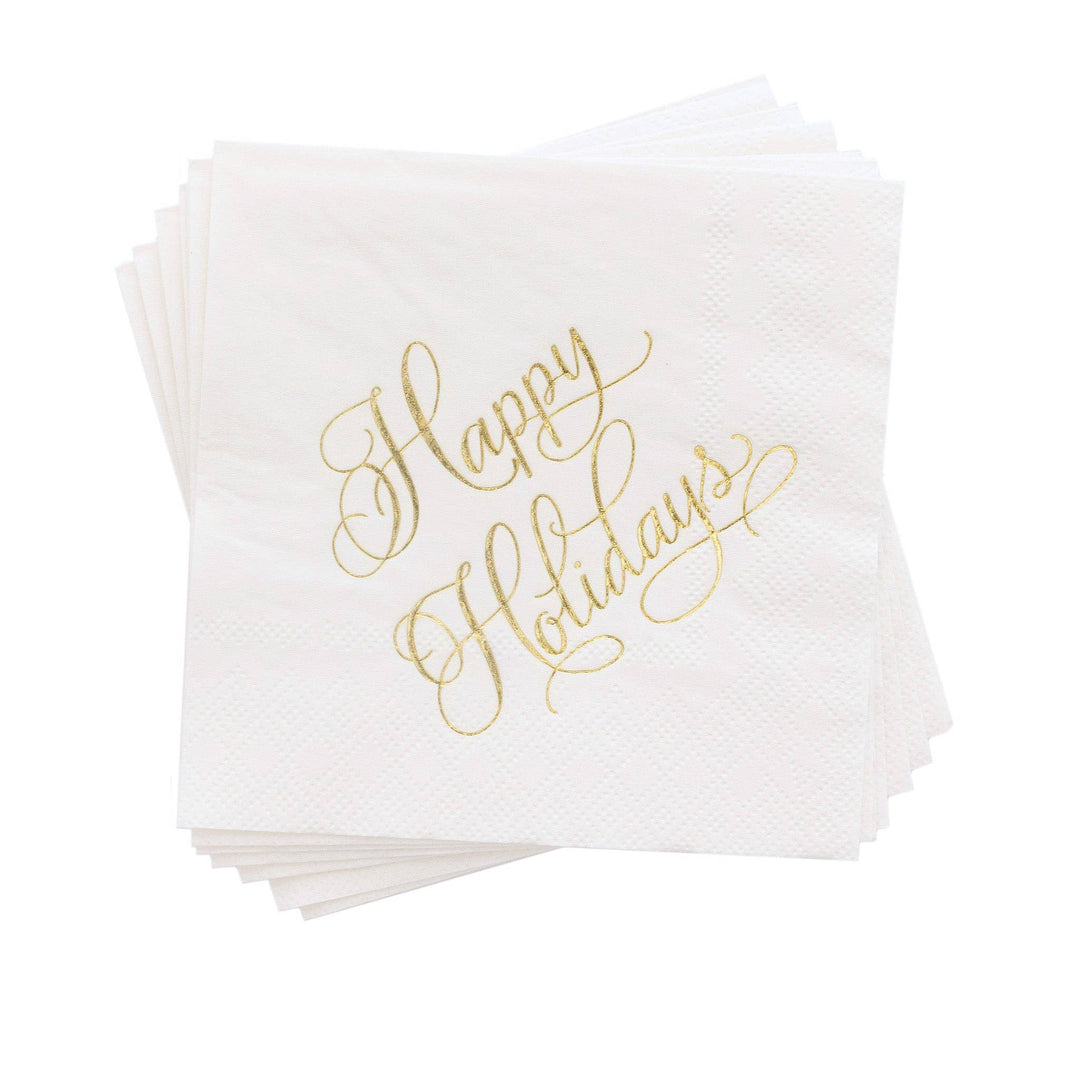 Gold Happy Holidays Cocktail Napkin