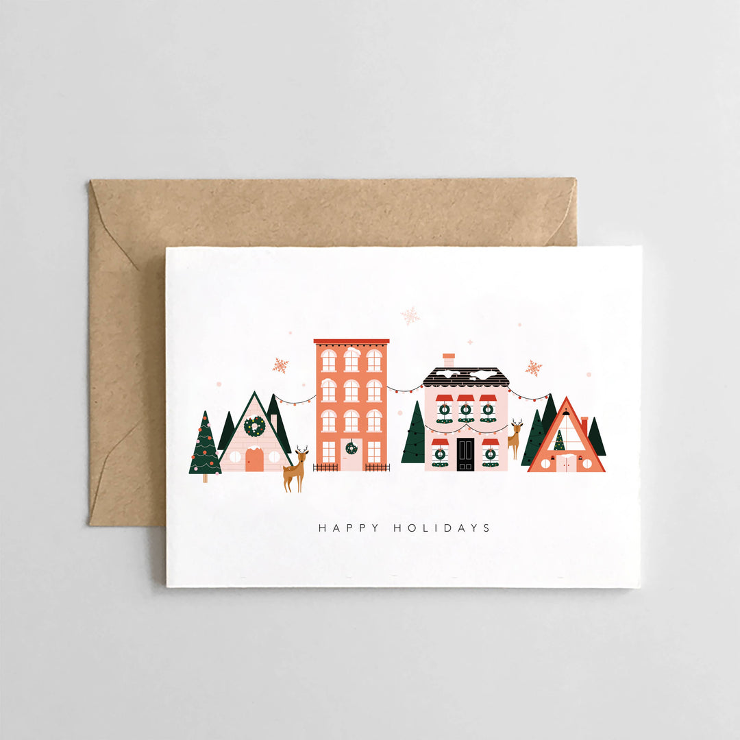 Happy Holidays Mini Village Card