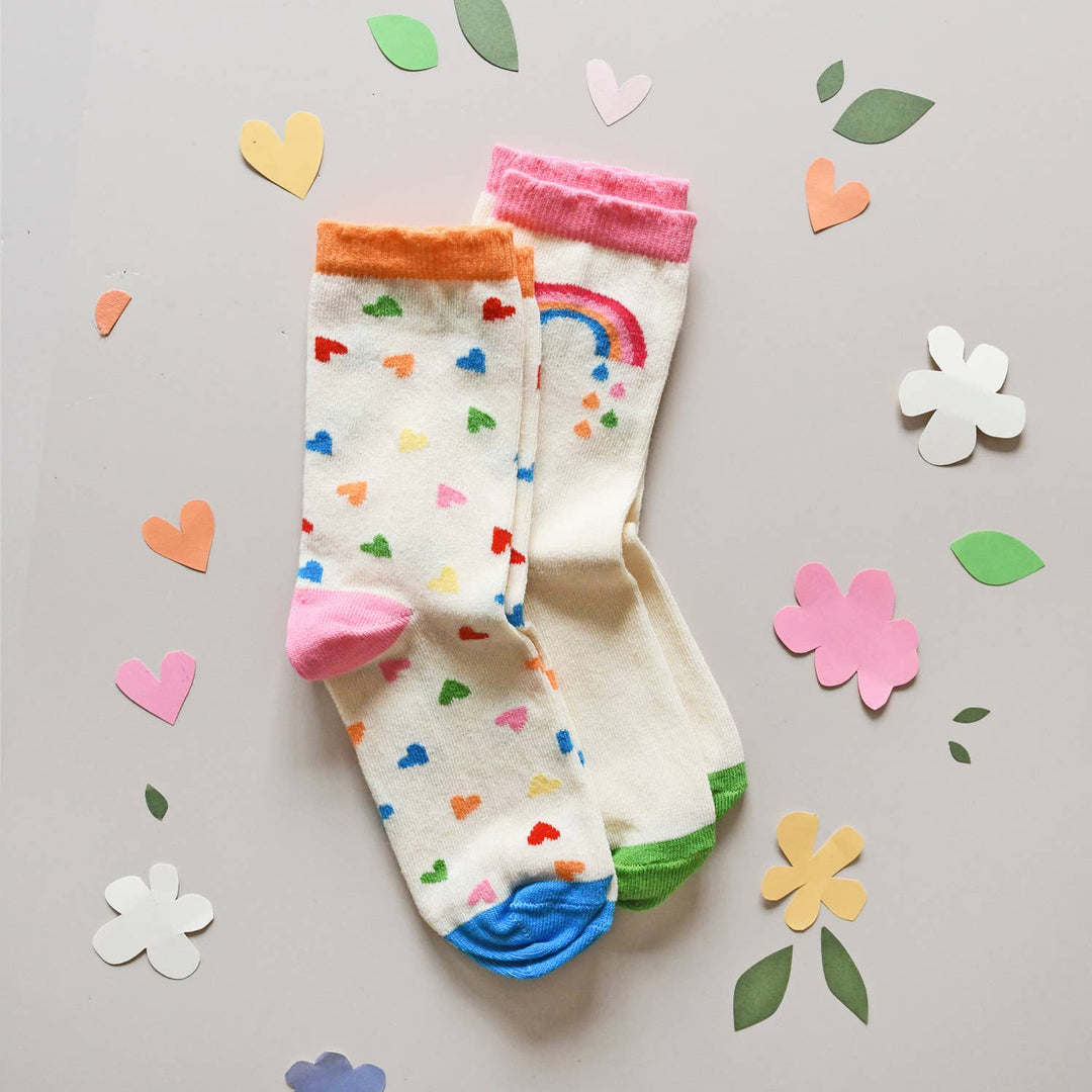 Rainbow Hearts 2 Pack Socks (Size 9-12 Junior)