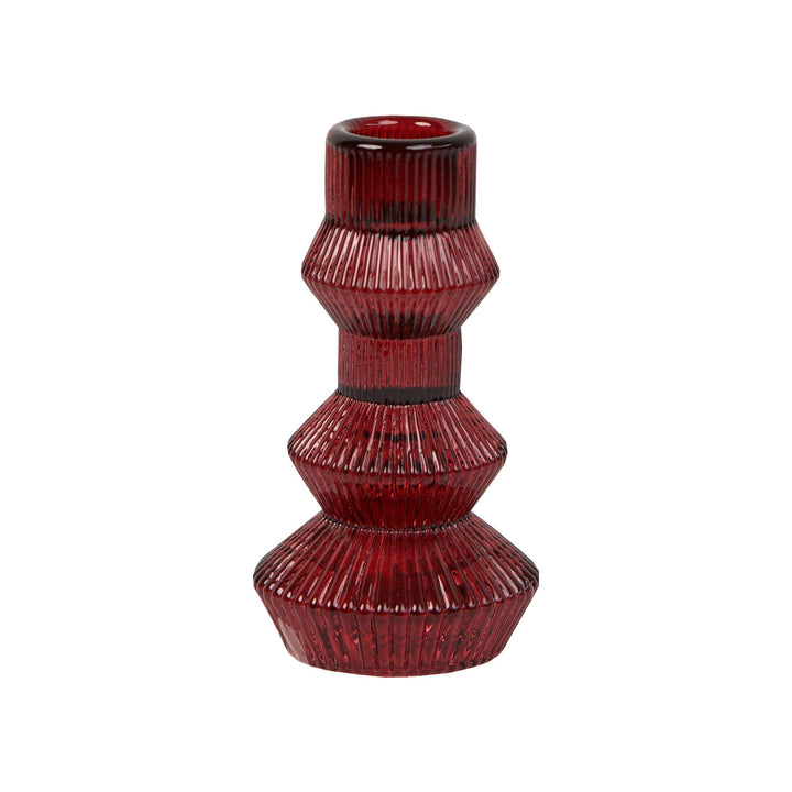 Burgundy Red Glass Candlestick Holder