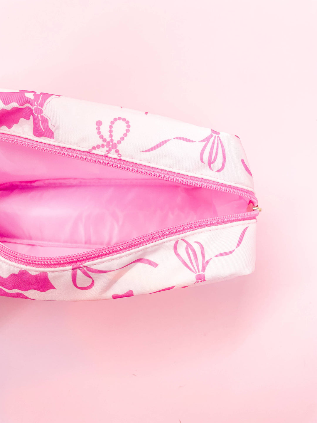 Pink Bows Medium Nylon Cosmetic Zipper Bag