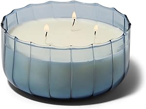 Blue Ripple Hand Blown Glass Candle