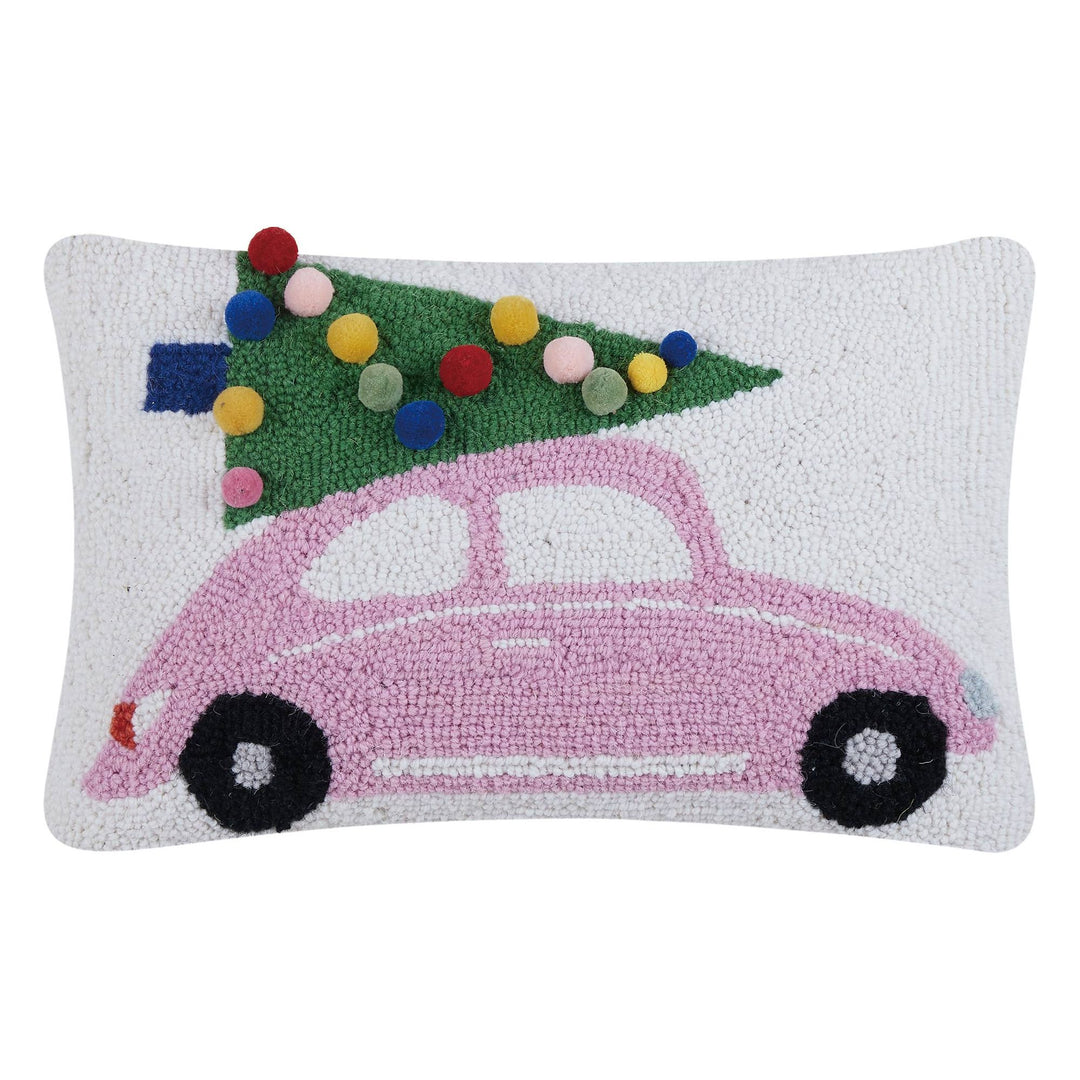 Pink Car Hook Pillow w/ Pom Poms