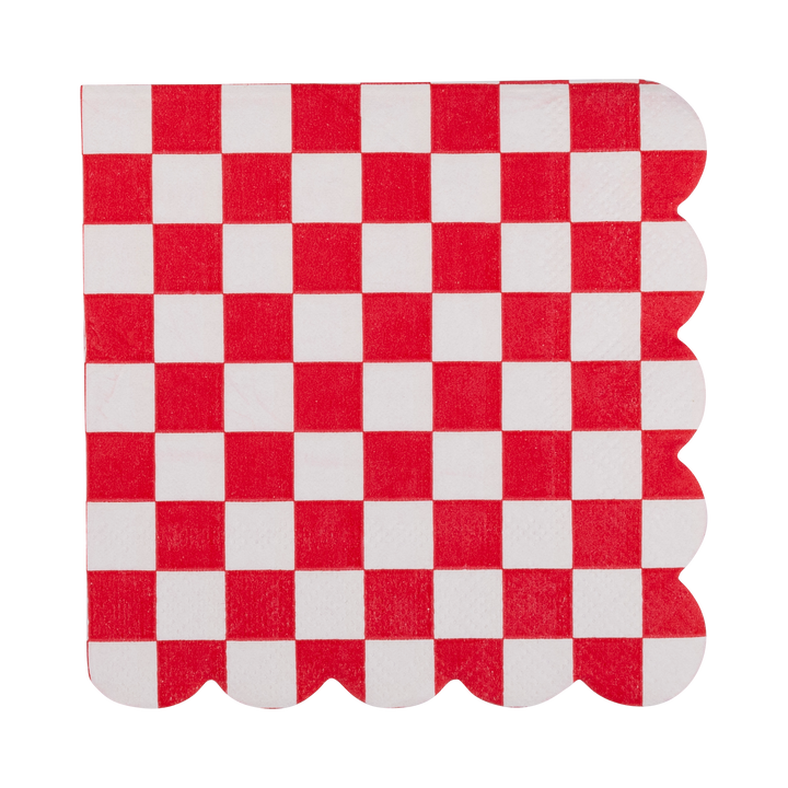 Red Checkerboard Scallop Cocktail Napkin