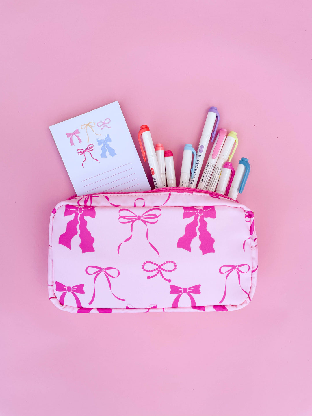 Pink Bows Medium Nylon Cosmetic Zipper Bag