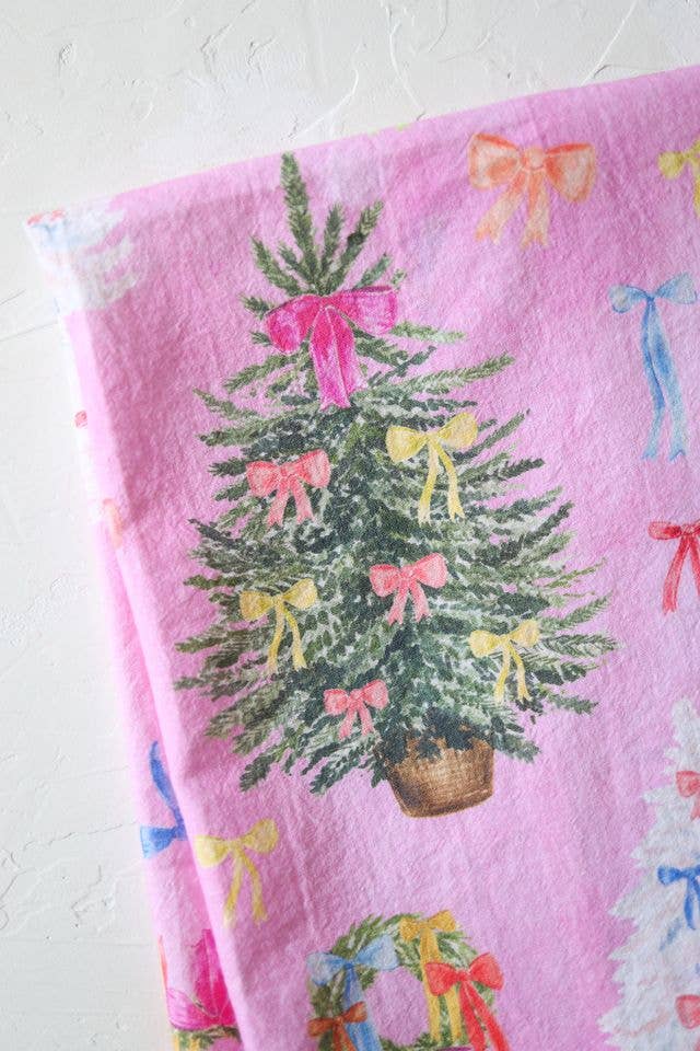 Pink Ribbon Christmas Tea Towel