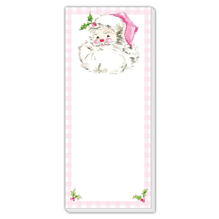 Pink Santa with Gingham Border Skinny Notepad