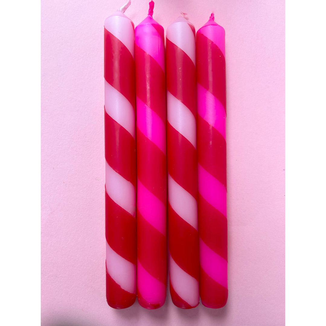 Pink Candy Cane Dip Dye Dinner Candle