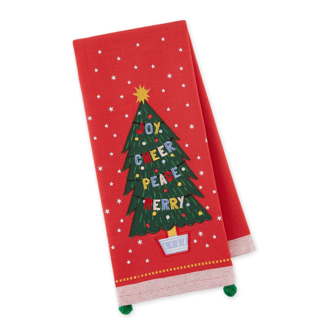 Christmas Wishes Tree Embellished Dishtowel