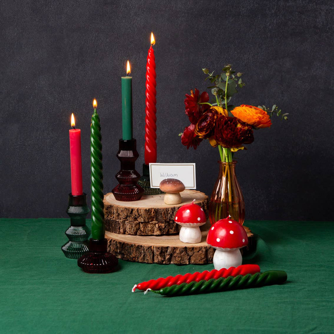 Burgundy Red Glass Candlestick Holder