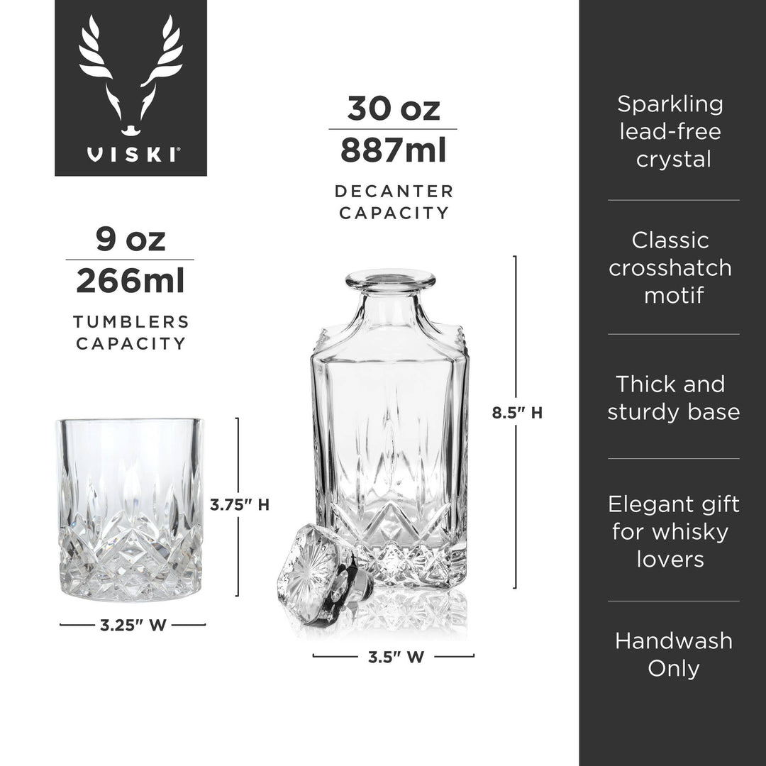 Crystal Whiskey Decanter & Tumblers Set - Set of 3