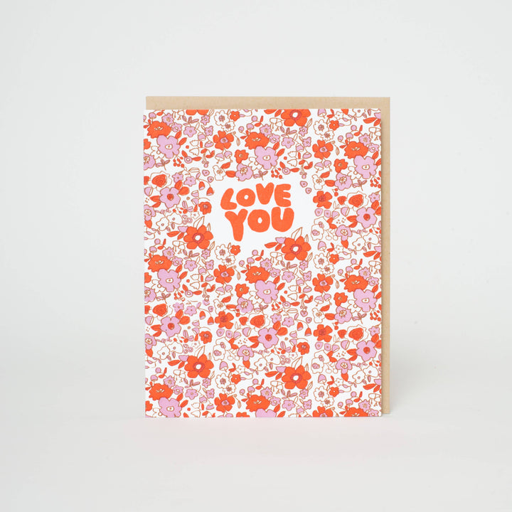 Love You Calico Flowers Card