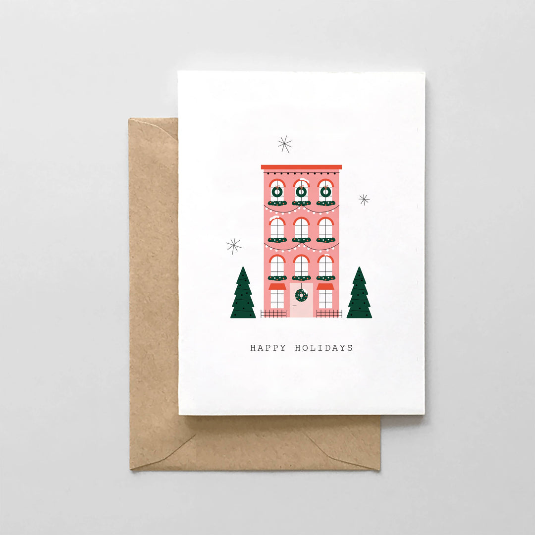 Happy Holidays Brownstone Card