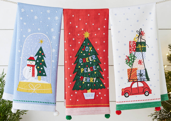 Christmas Wishes Tree Embellished Dishtowel