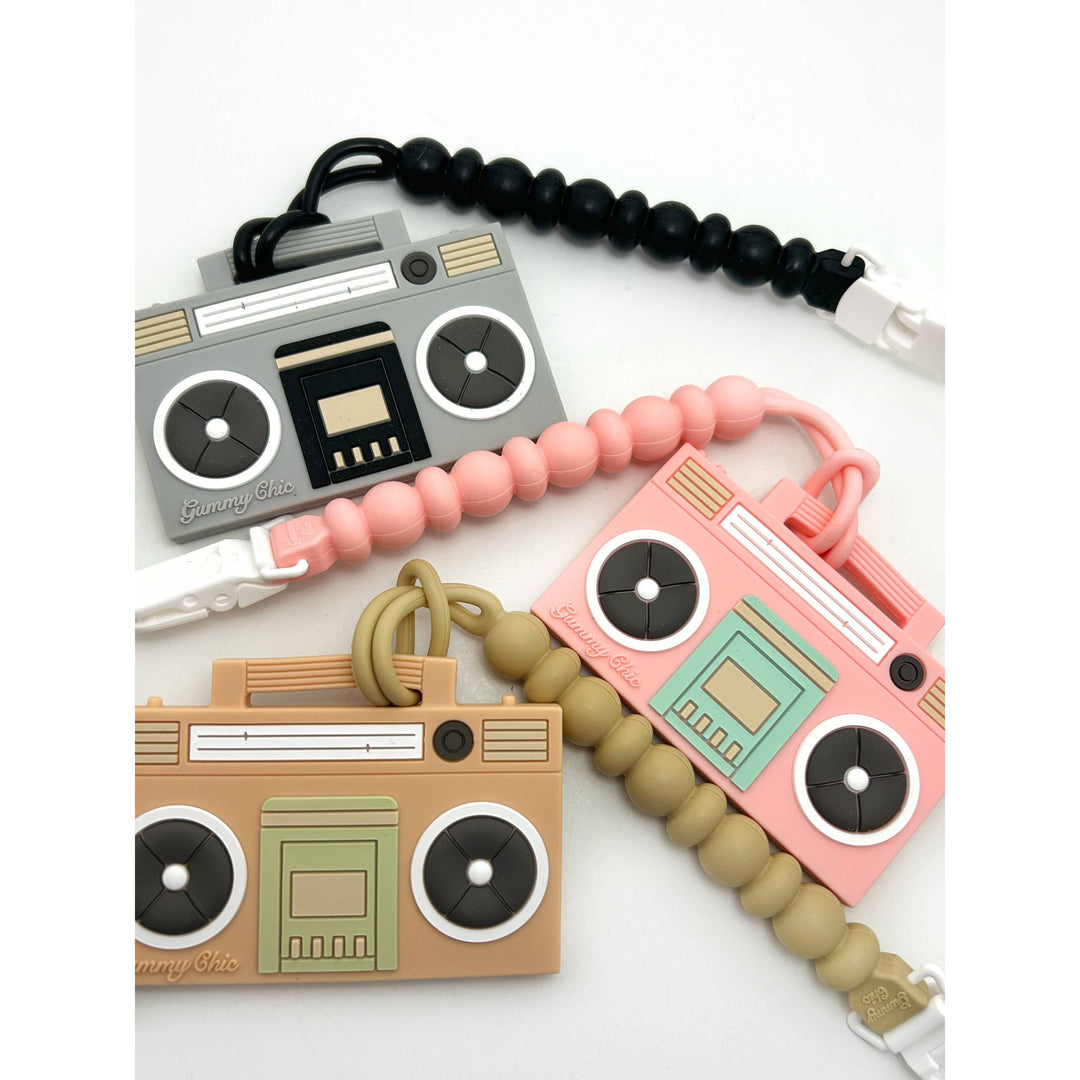 Silicone Boom Box Teether with Clip