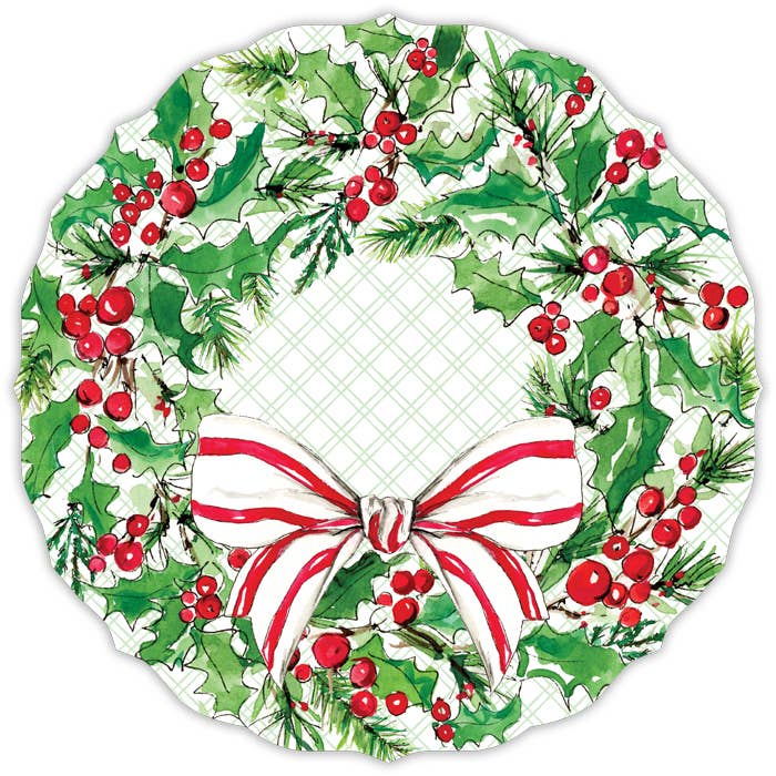 Handpainted Holly Wreath with Bow Posh Die-Cut Placemat