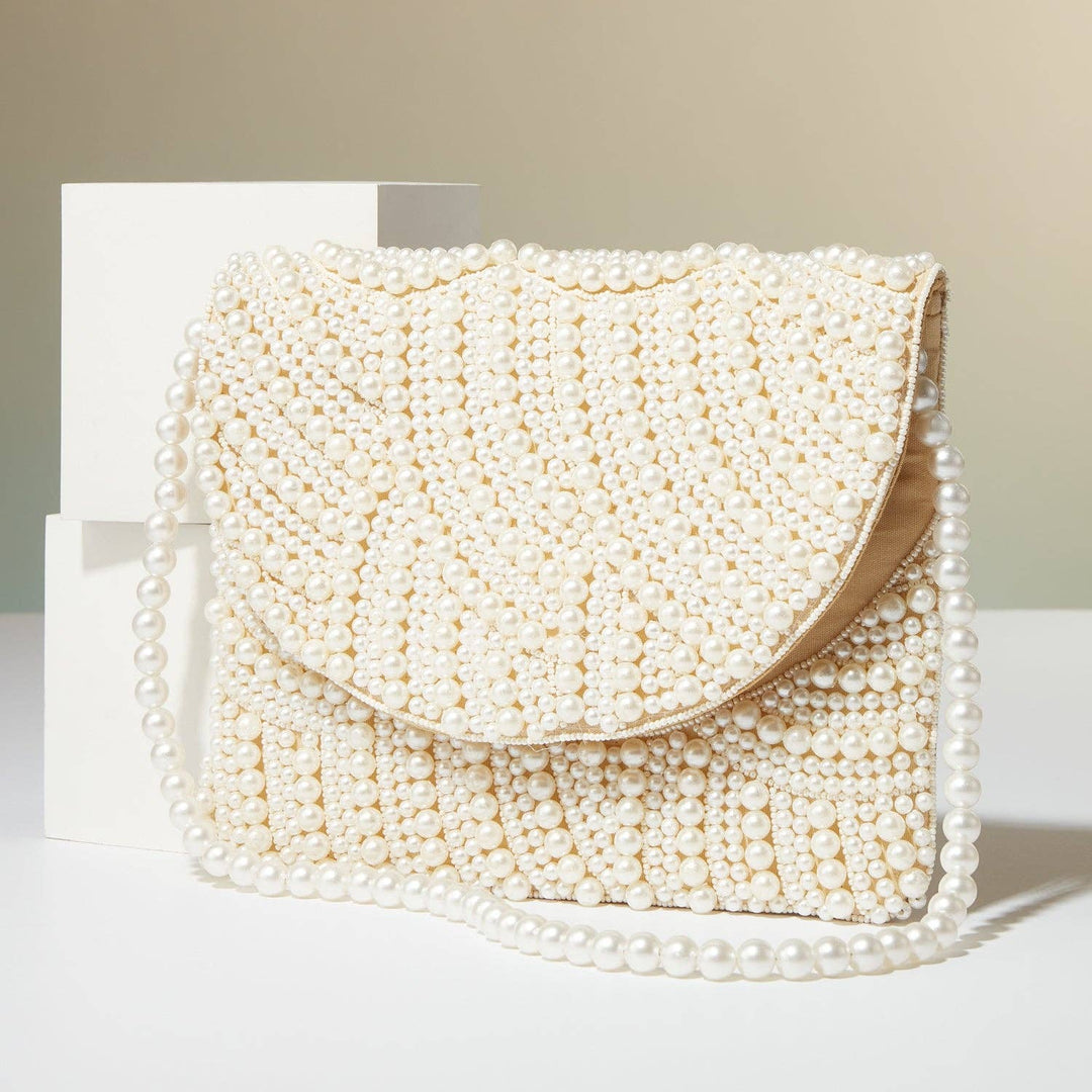 Pearl Beaded Bridal Flap Clutch Bag