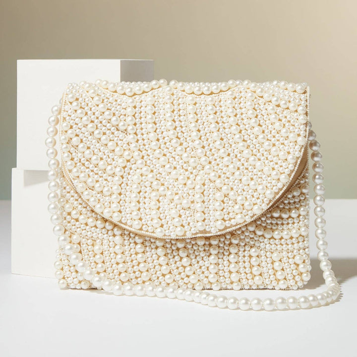 Pearl Beaded Bridal Flap Clutch Bag