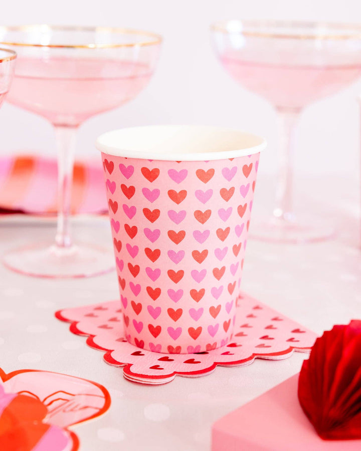 Red Metallic Scalloped Hearts Cocktail Napkin