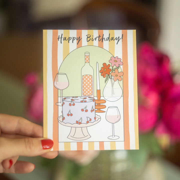 Birthday Stripes Cake Design Birthday Card