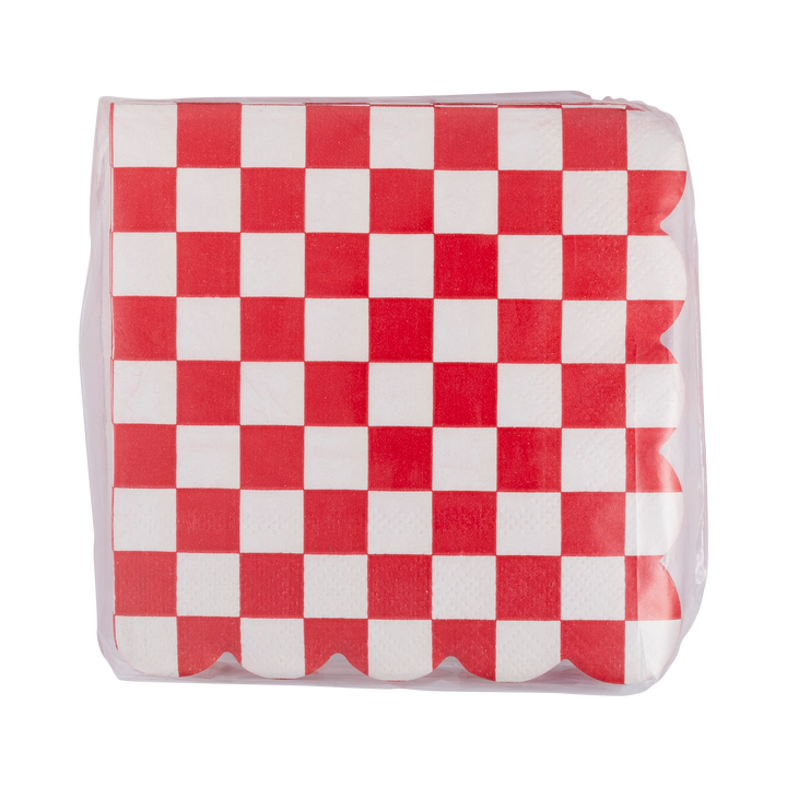 Red Checkerboard Scallop Cocktail Napkin