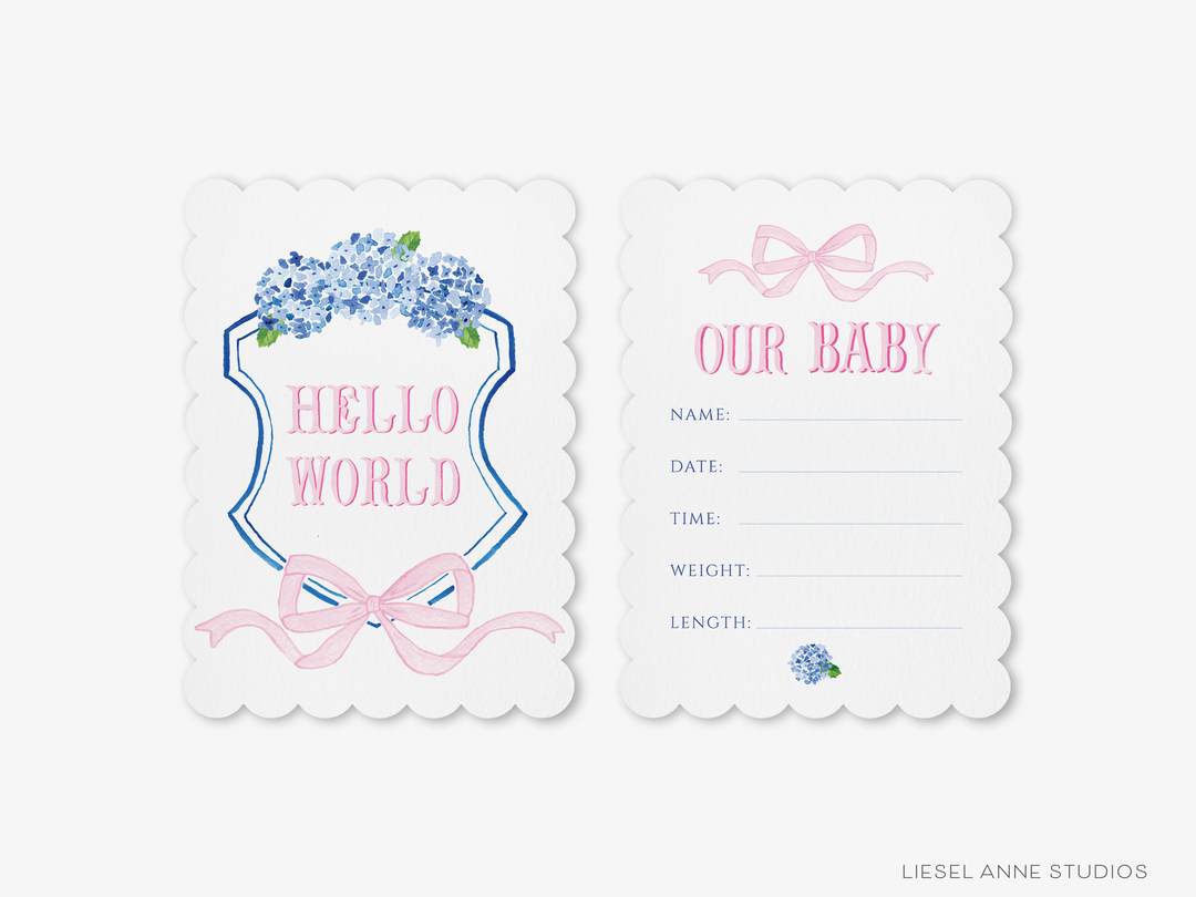 Blue and Pink Crest Scalloped Monthly Milestone Cards