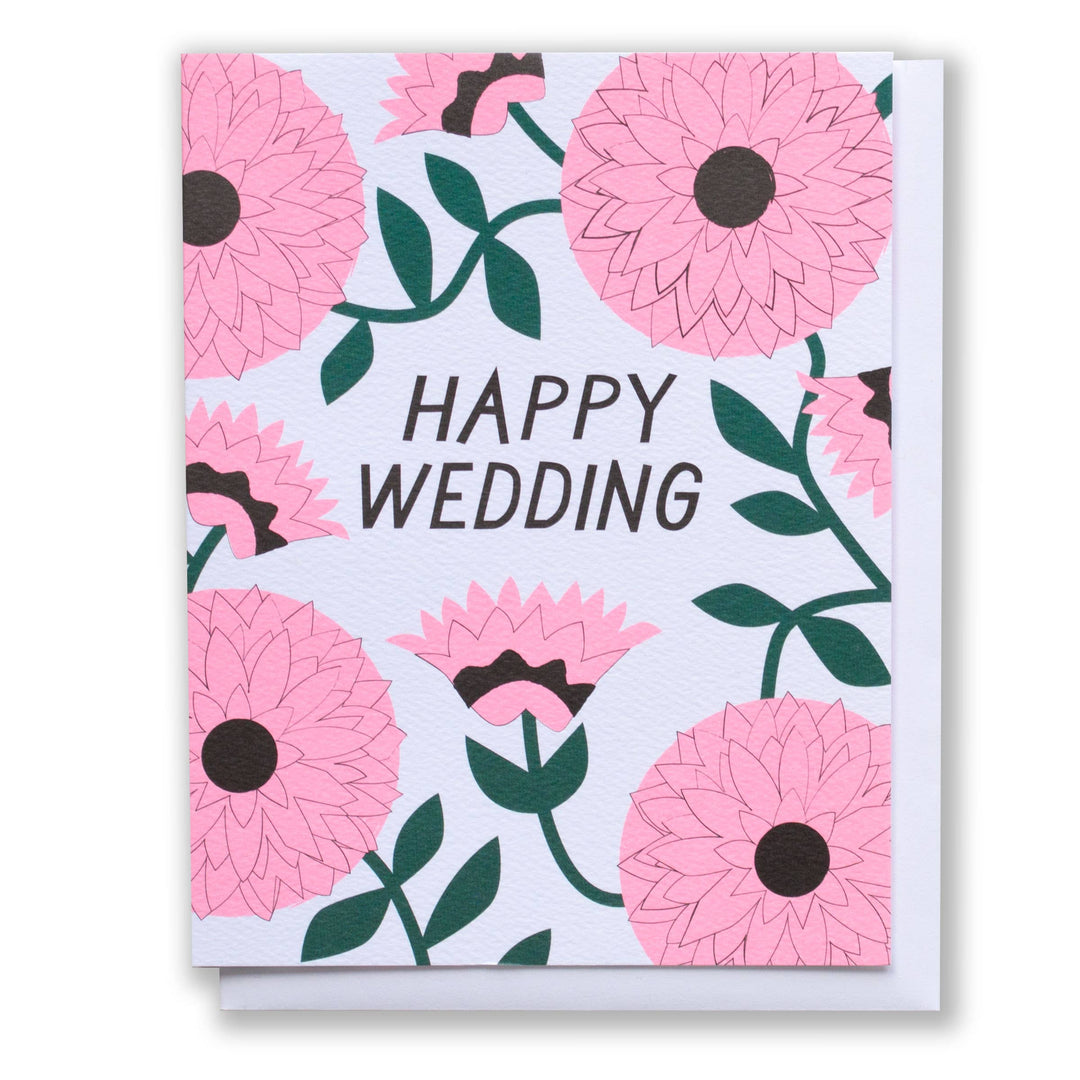 Pink Zinnia Wedding Card