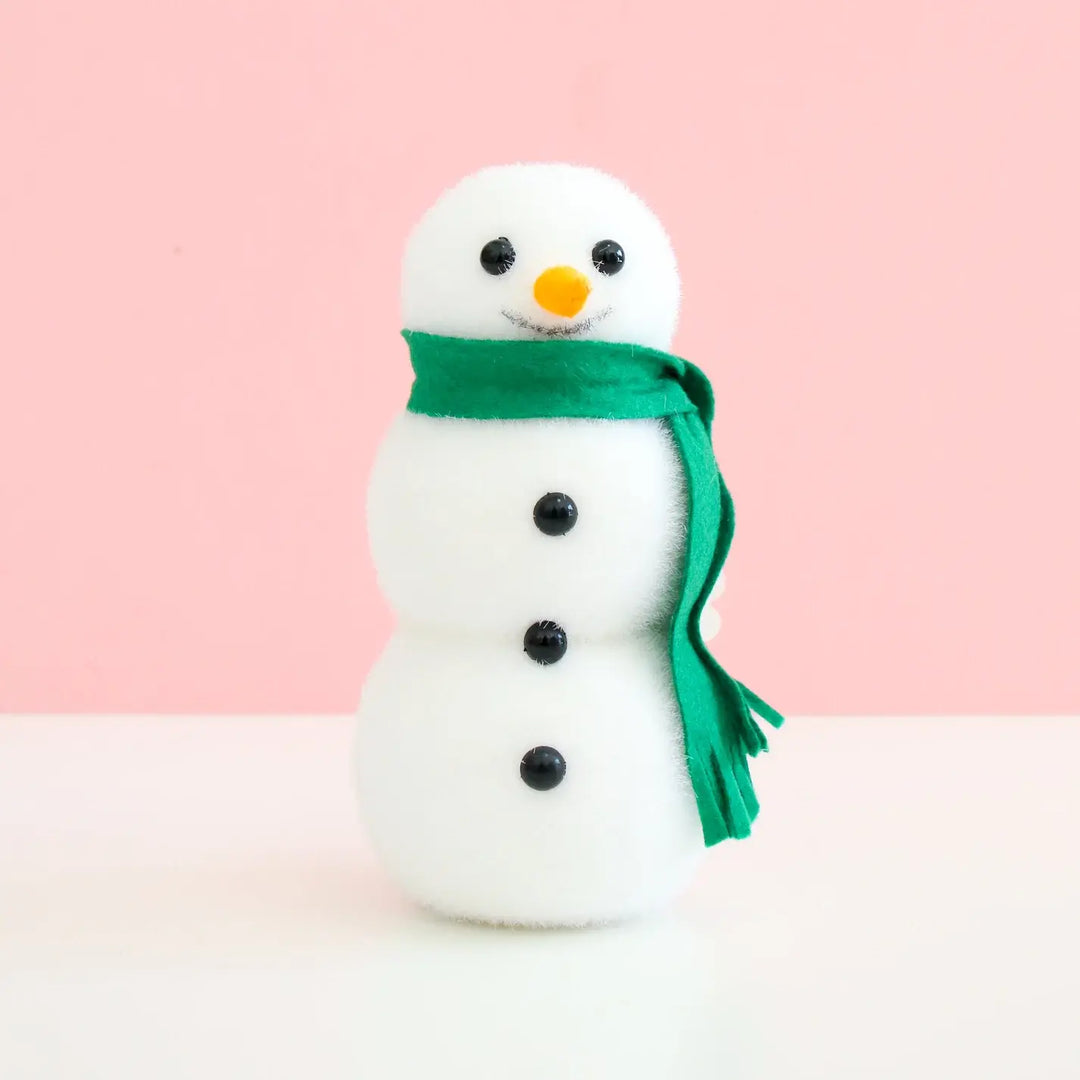 Dark Green Scarf Flocked Snowman