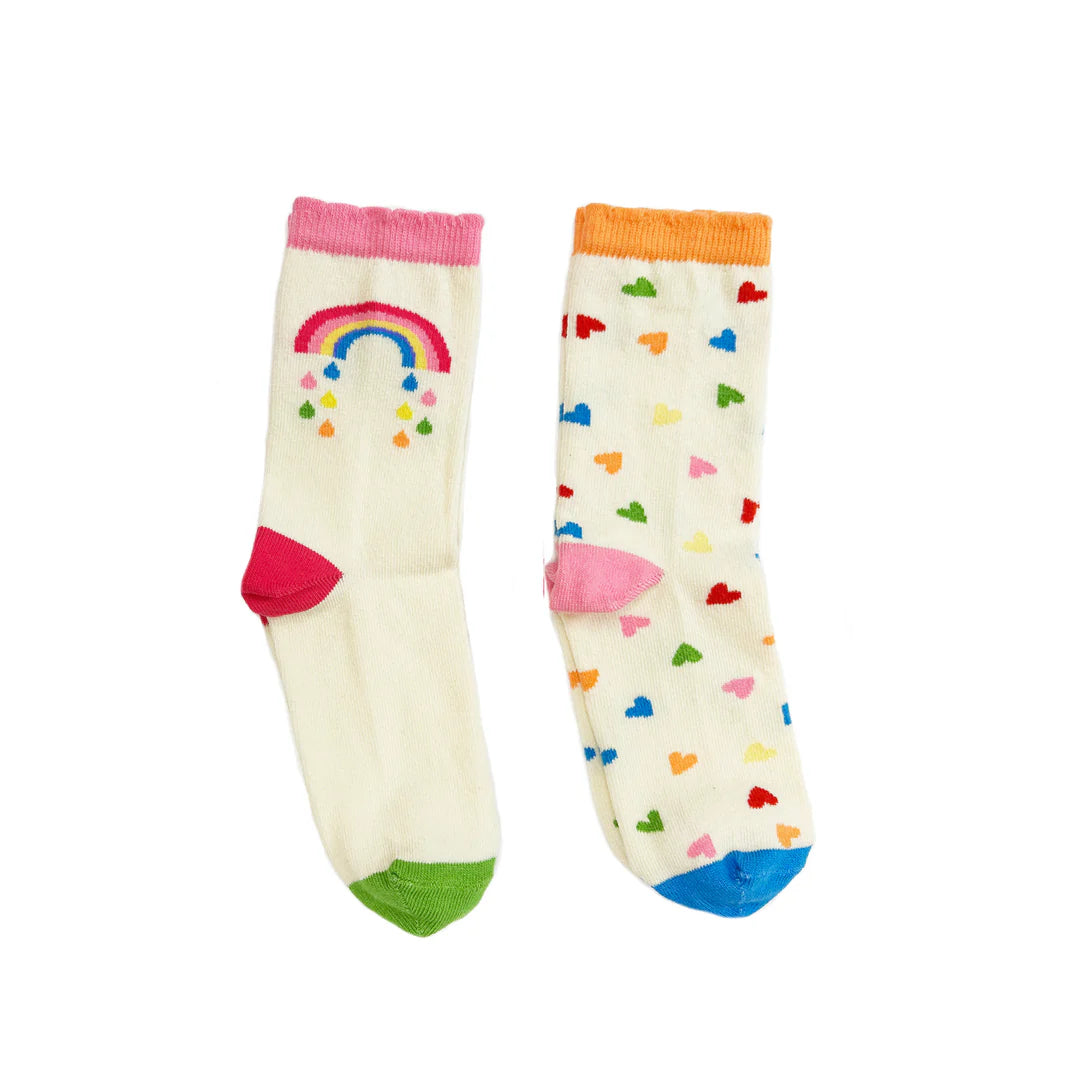 Rainbow Hearts 2 Pack Socks (Size 9-12 Junior)