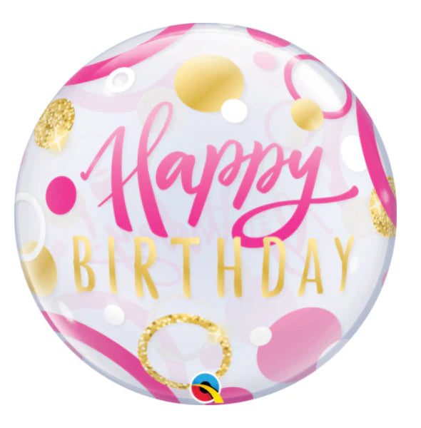 Pink and Gold Happy Birthday Bubble Balloon