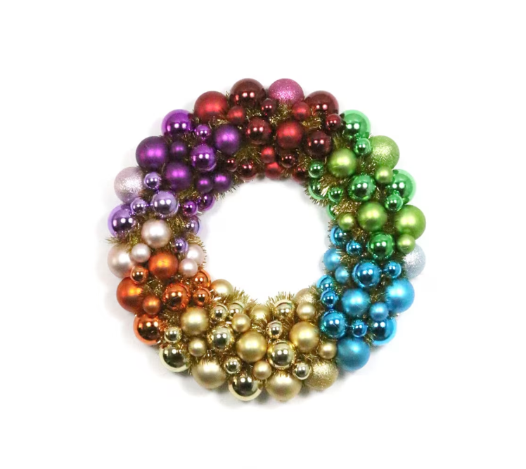 Rainbow Holiday Ball Wreath