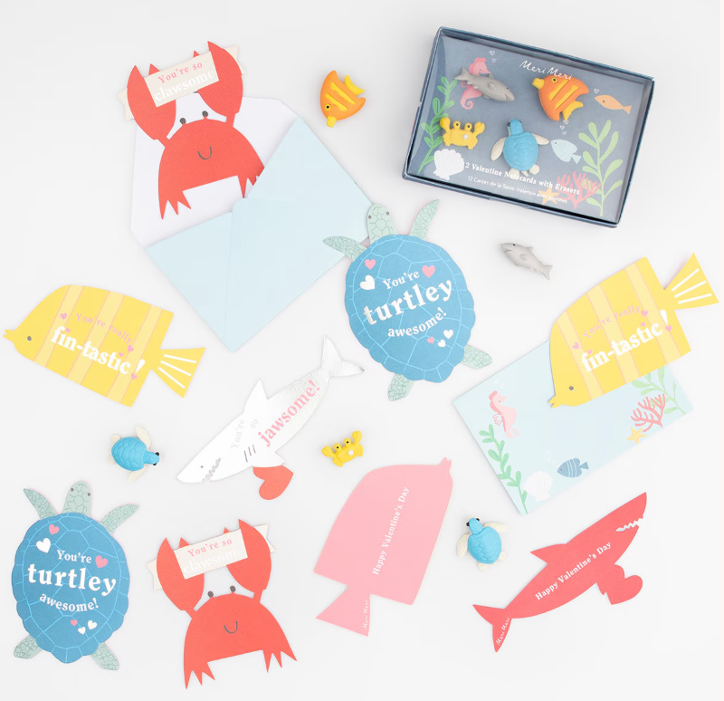 Under The Sea Kids Valentine's Cards &  Erasers Set