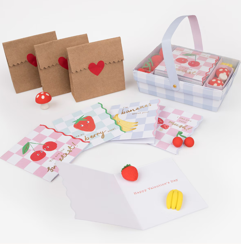 Fruit Basket Kids Valentine's Cards & Erasers Set