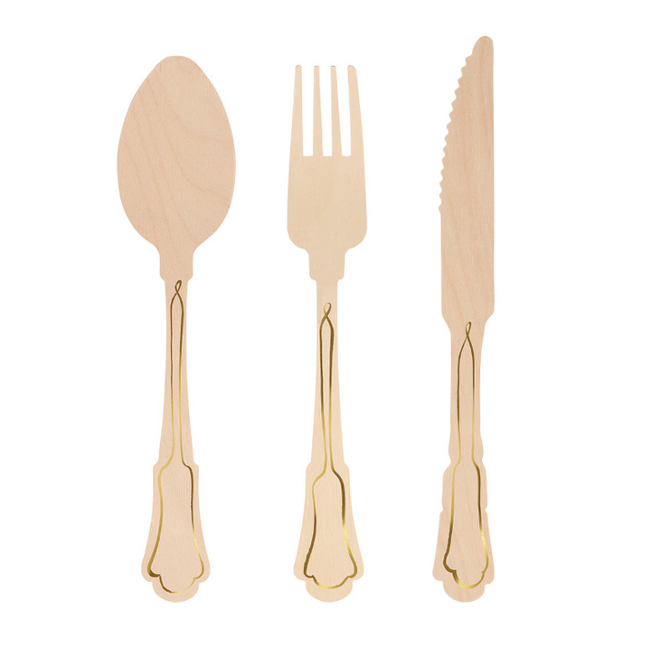 Elegant Gold Foil Detail Wooden Cutlery Set